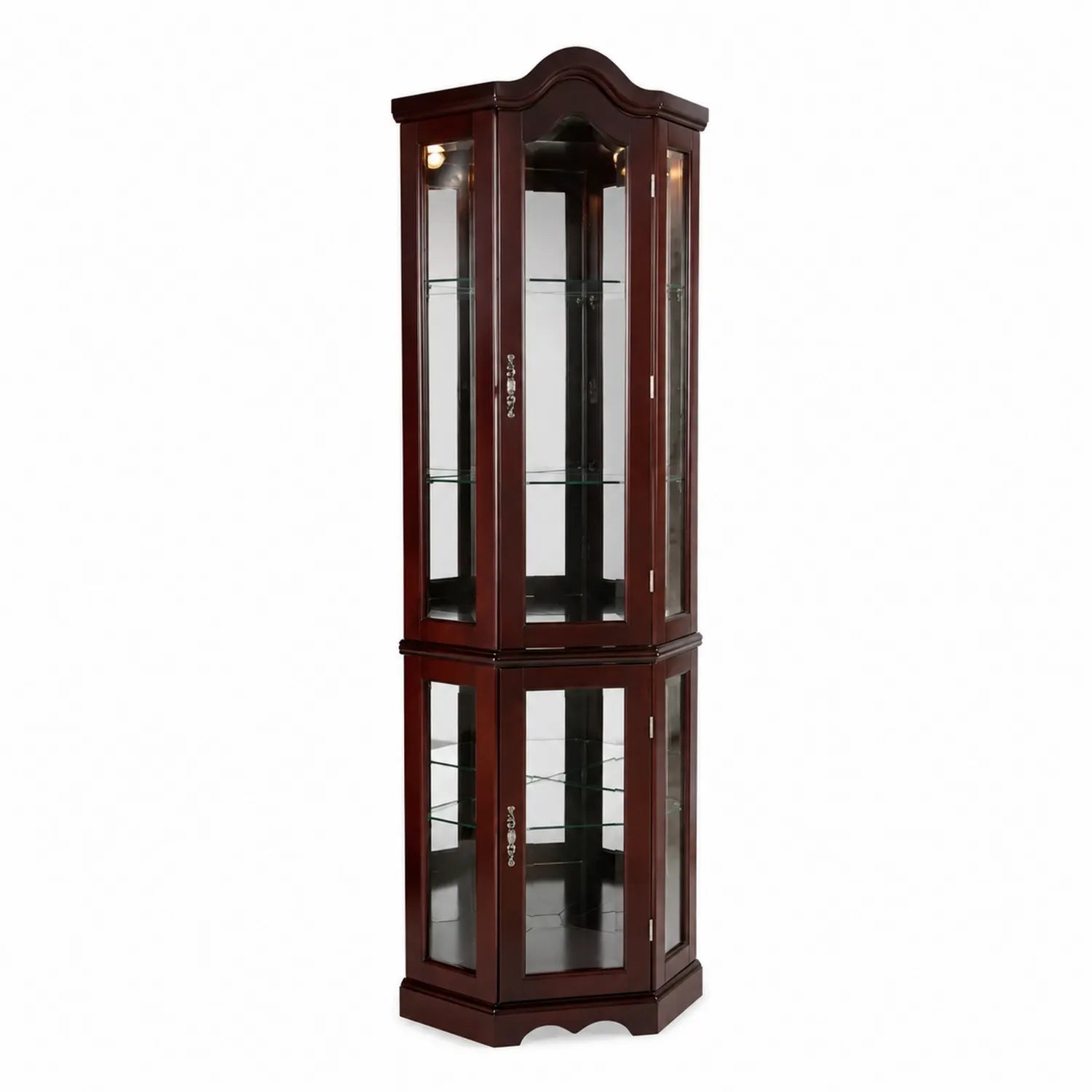 Eckvitrine Holz MDF und Gehärtetes Glas Dunkelbraun