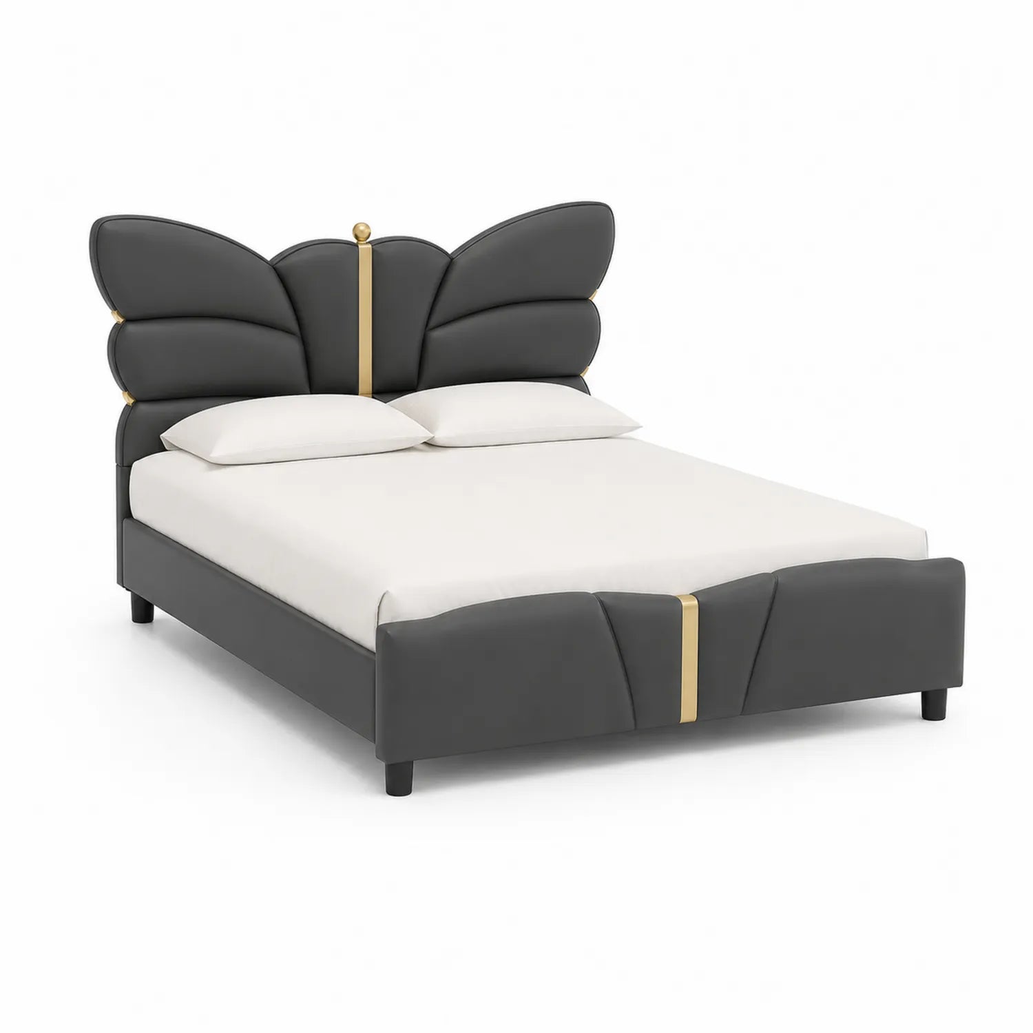 Bett mit gepolstertem Kopfteil aus PU-Leder, Grau, 210 cm x 160 cm