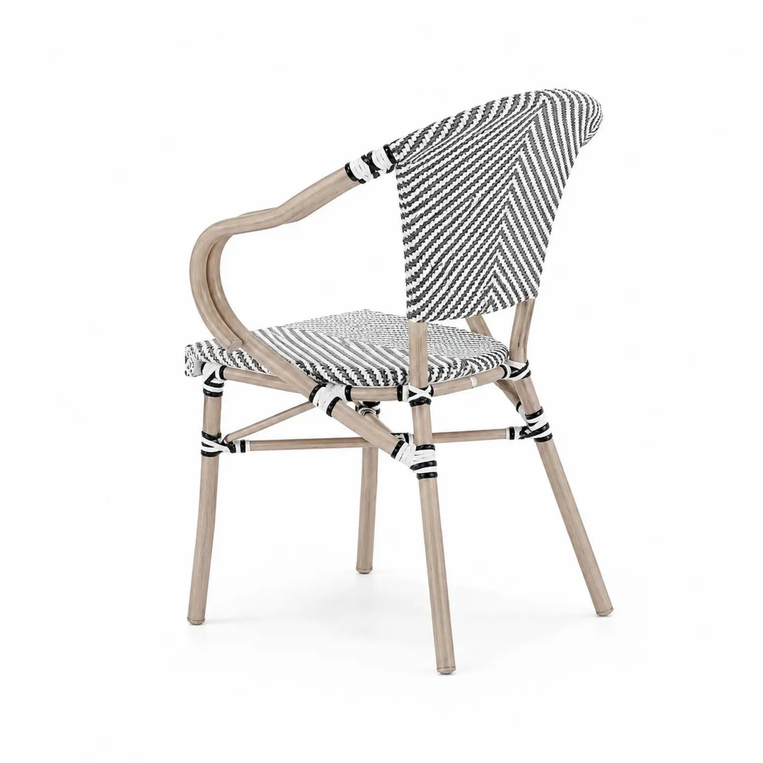 Outdoor Stuhl mit Armlehnen aus Rattan und Aluminium Schwarz Weiß 85cm