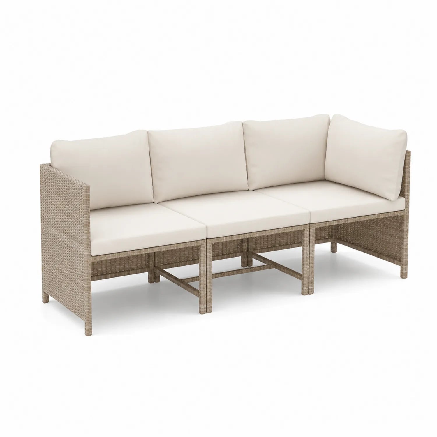 L-förmiges Outdoor-Rattan-Ecksofa mit Polyesterkissen Beige