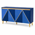 Geometrisches Sideboard aus Eiche und Metall Blau/Gold