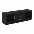 TV-Tisch mit 3 Schubladen und 2 Glastüren Schwarz 150x40x50 cm Holz