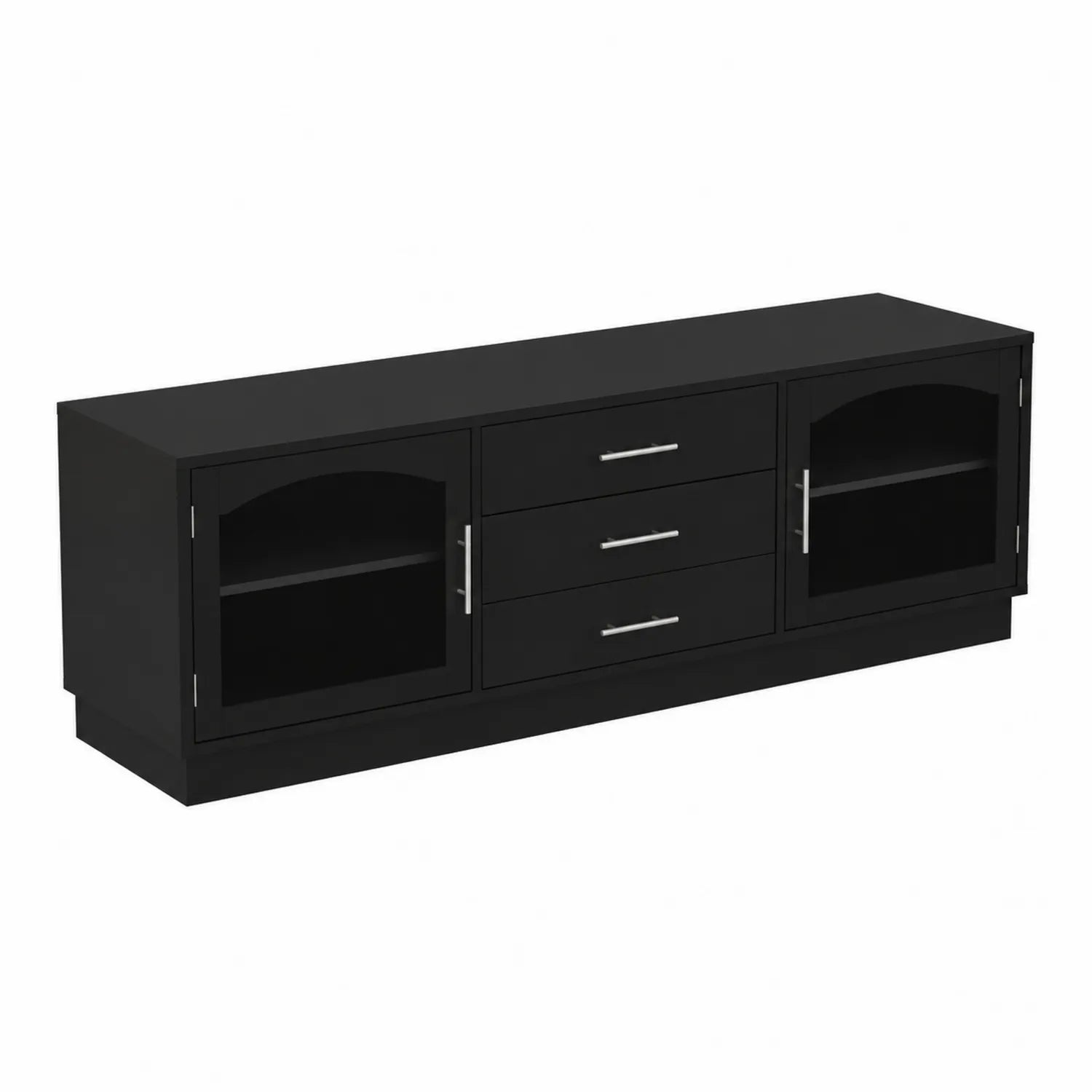 TV-Tisch mit 3 Schubladen und 2 Glastüren Schwarz 150x40x50 cm Holz