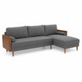 Ecksofa L-Form Leinenstoff Grau Massivholz