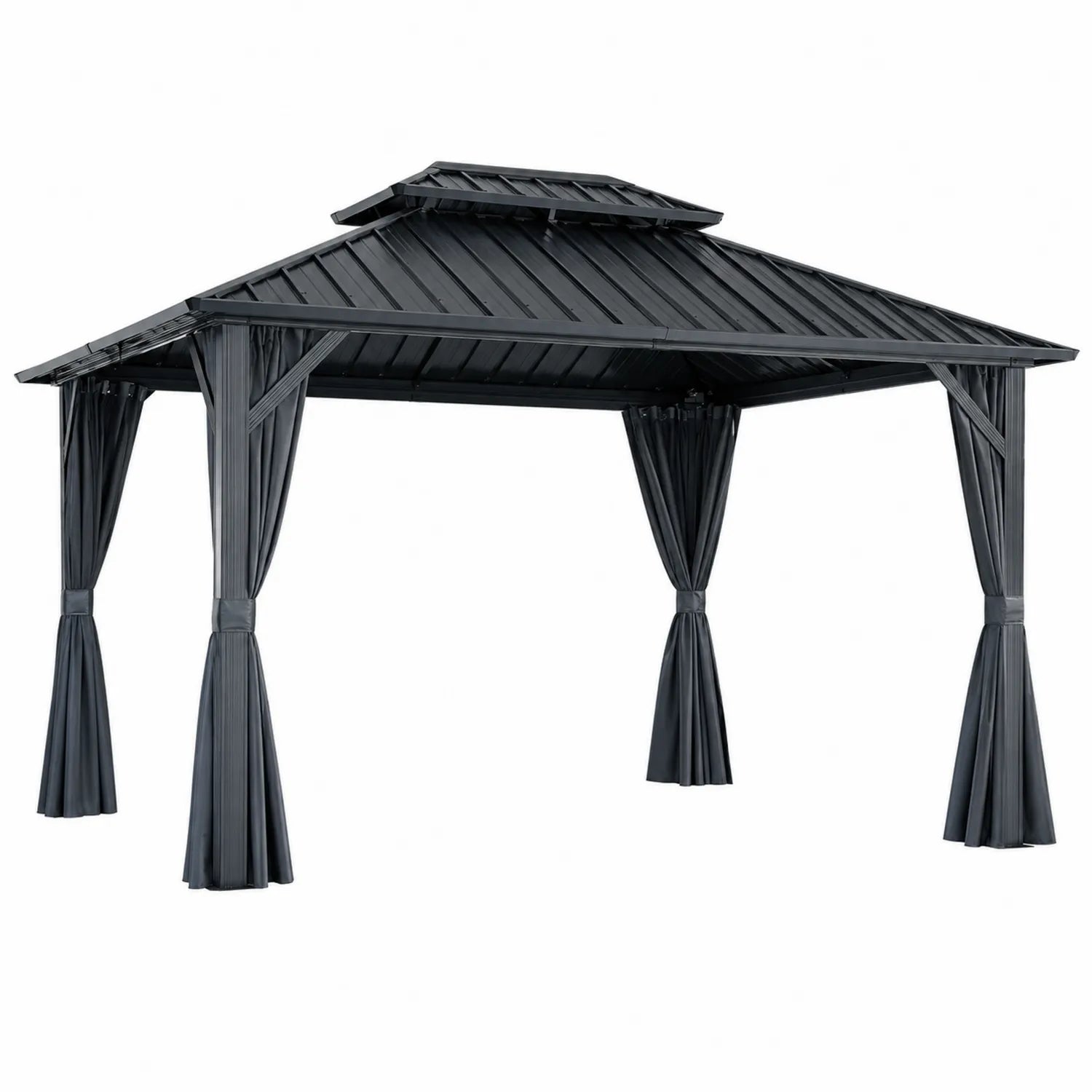 Metallpavillon 3x3 m mit Aluminiumdach und Polyester Vorhängen Grau