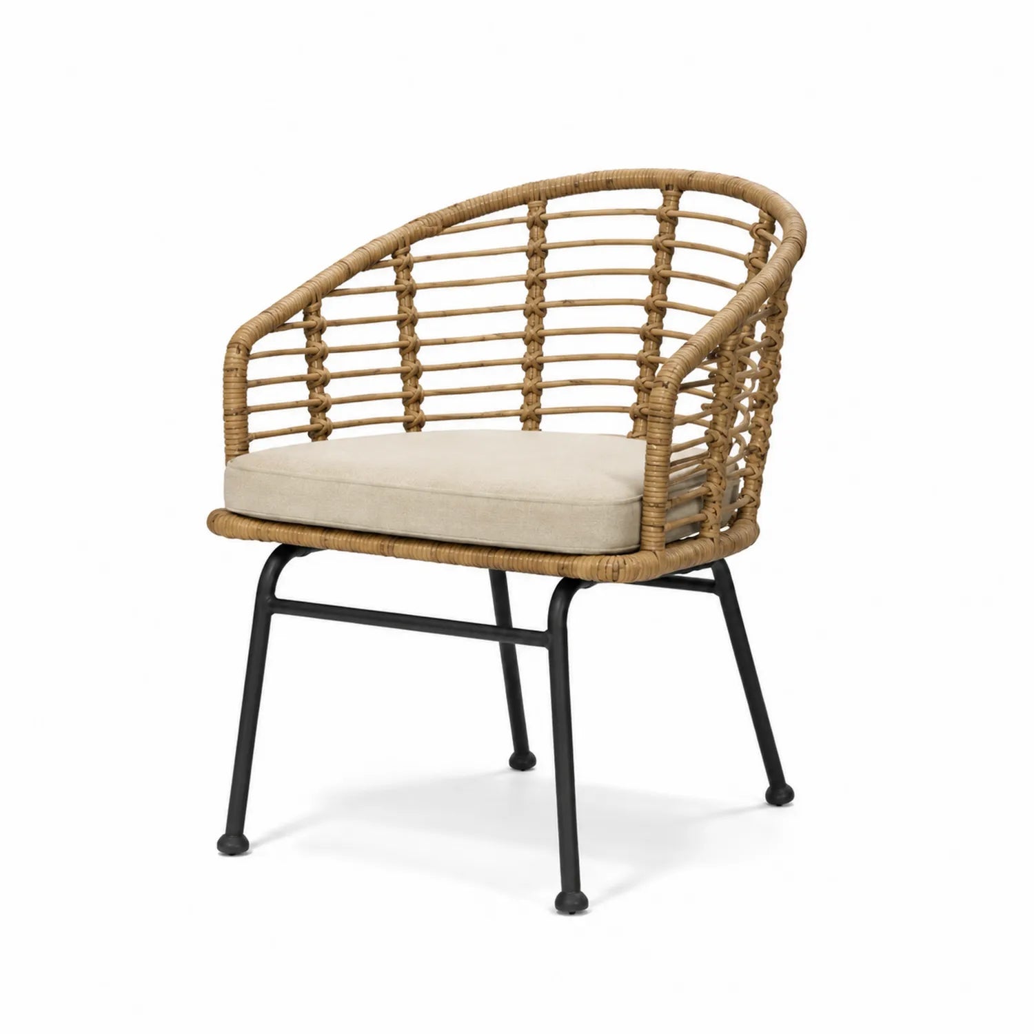 Outdoor Stuhl mit Rundrücken Polyrattan Stahlrahmen Beige