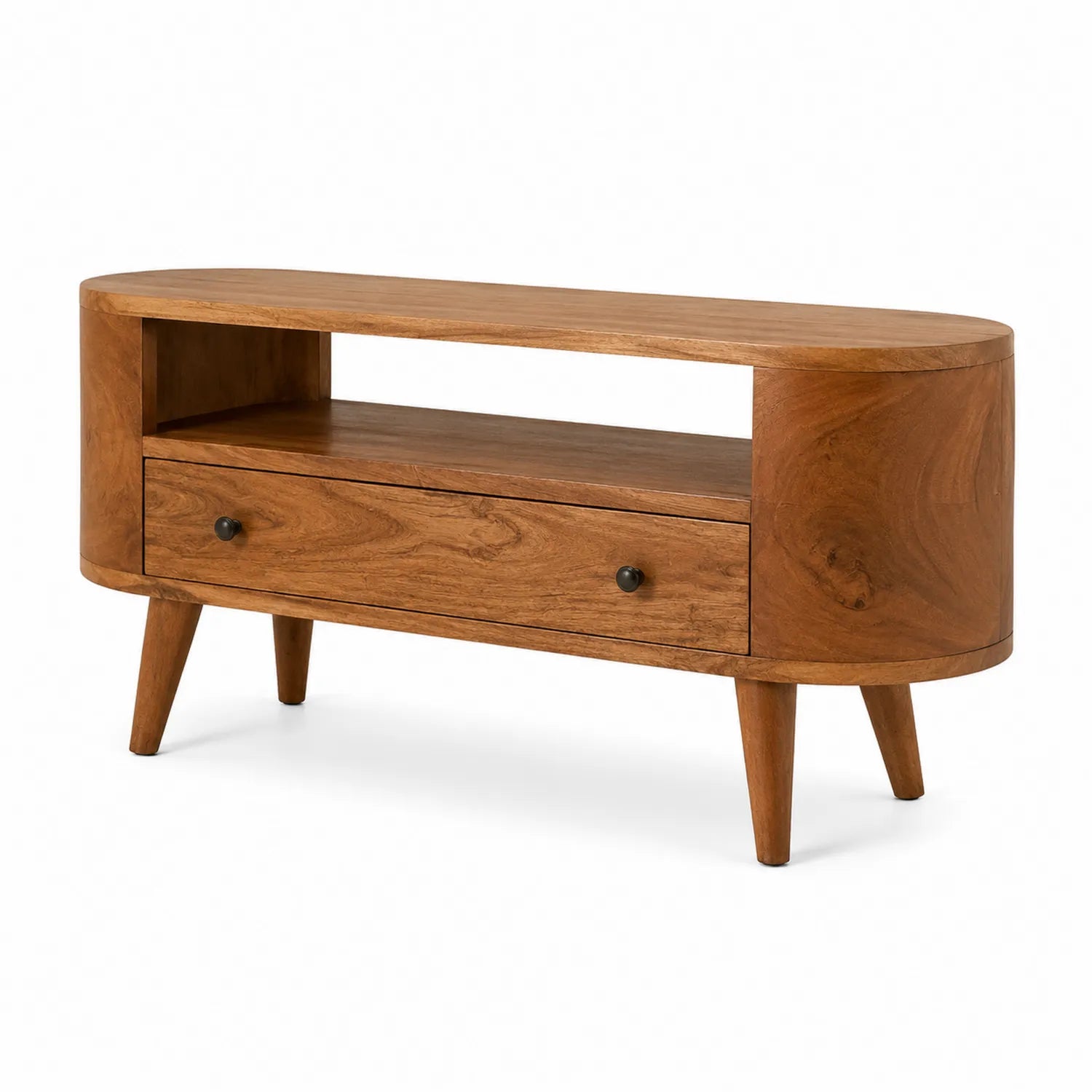TV-Schrank Akazienholz mit Schublade Oval 100x40x50cm Braun