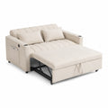 Beiges Schlafsofa aus Leinen mit Metallrahmen und Becherhalter