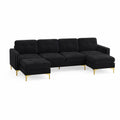 Ecksofa L-Form 3-Sitzer Schwarz Samt mit Metallbeinen
