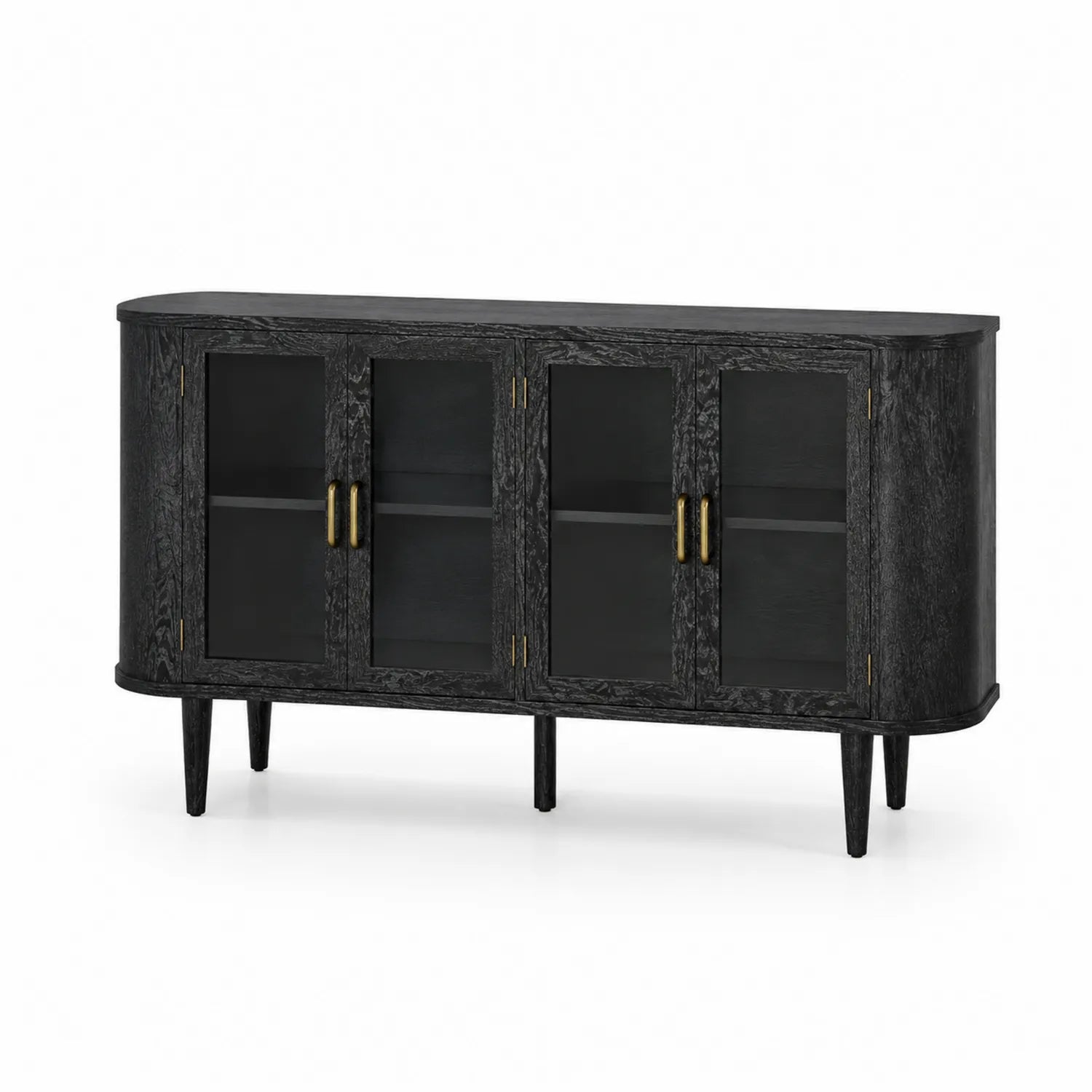Sideboard aus Eichenholz mit Hartglas Türen Schwarz 160x80x40 cm